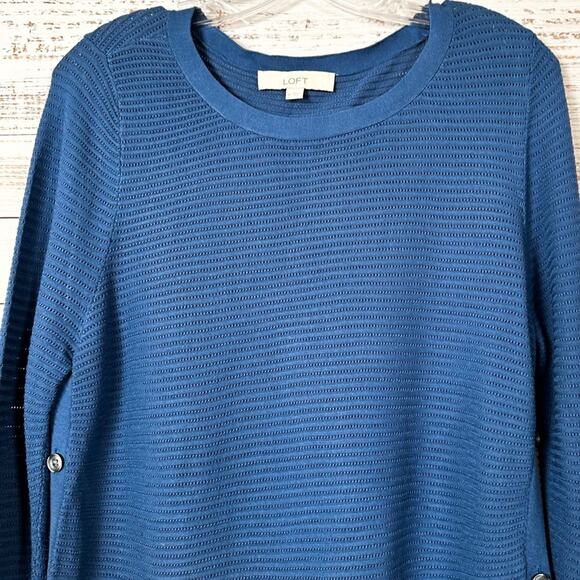 Ann Taylor LOFT Blue Sweater with Side Buttons, EUC, Size Medium, MSRP $89 - Picture 4 of 11